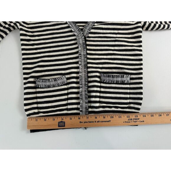 J Crew Button Up Cardigan Sweater Gray White Stripe Wool Fray Trim Women's S - Picture 8 of 11